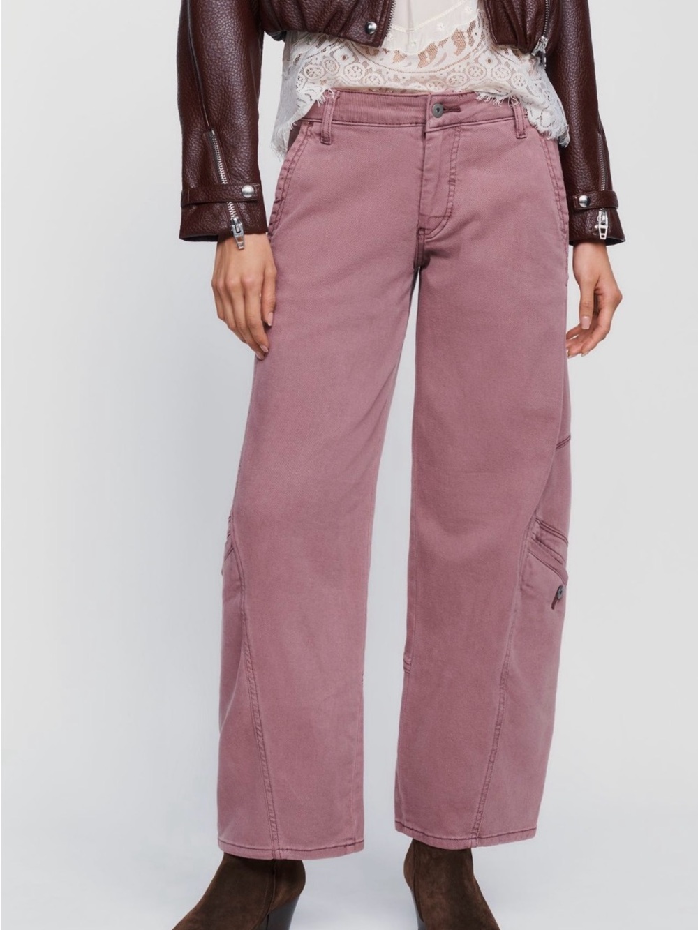 Pilcro Tapered Women's Wide Leg Utility Jeans in Mauve sz 27 NWT